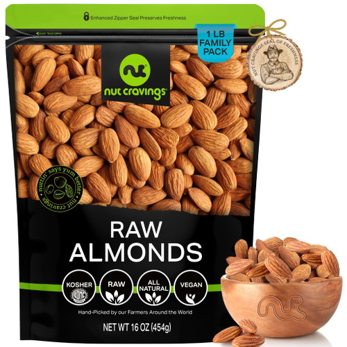 Raw Almonds, Whole, Shelled, Unsalted (16oz - 1 Lbs) By Nut Cravings
