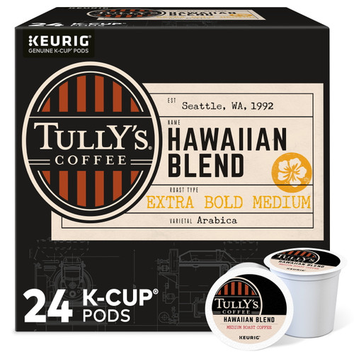 Tully's Coffee Hawaiian Blend K-cup Pods, Medium Roast, 24 Count For Keurig Brewers