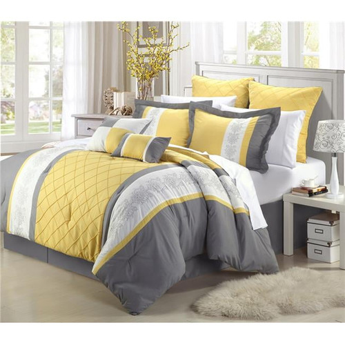 Chic Home 35ck111-us Livingston Embroidered Comforter Set - Yellow - King - 8 Piece