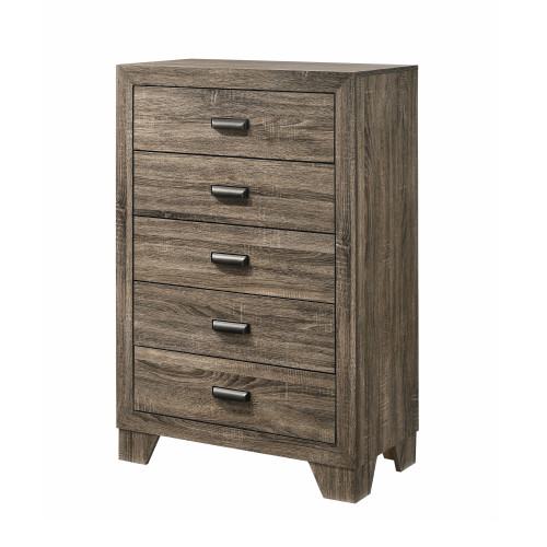 Chest With Wood Grain Details And 5 Drawers, Brown