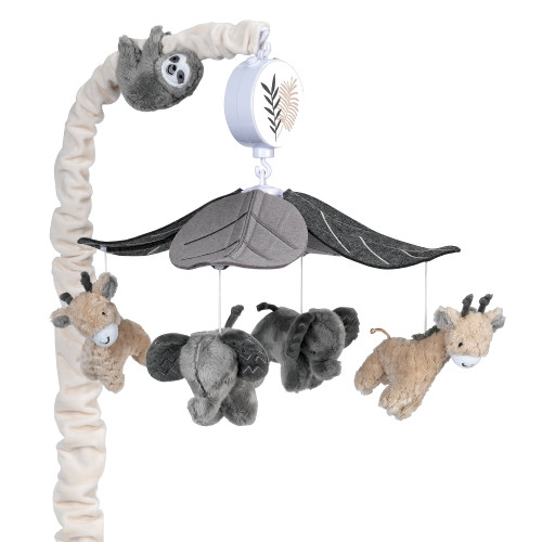 Lambs & Ivy Baby Jungle Animals Gray/tan Musical Crib Mobile Soother Toy