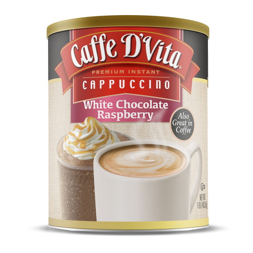 (6 Count) Caffe D'vita White Chocolate Raspberry Cappuccino, 16oz Canisters. Instant Powder Drink Mix From Brad Barry Company, Ltd.