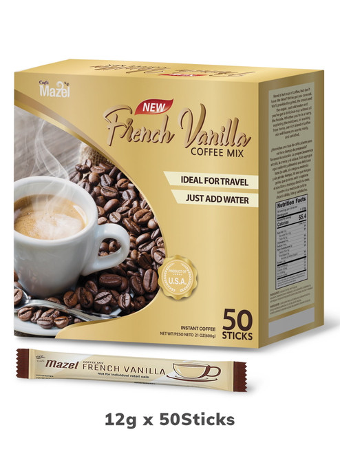 Cafe Mazel 3 In 1 French Vanilla Instant Coffee Mix - 50 Sticks