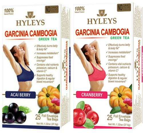 Hyleys Acai Garcinia Cambogia Green Tea And Cranberry Garcinia Cambogia Green Tea Duo, 25 Teabags Each