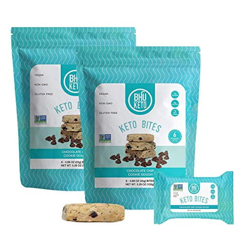 Bhu Keto Bites - 1g Net Carbs, 1g Sugar - Organic Keto Snack Made With Clean, Gluten Free Ingredients - 6 Individually Wrapped Snacks Per Bag, 2 Bags (chocolate Chip Cookie Dough)