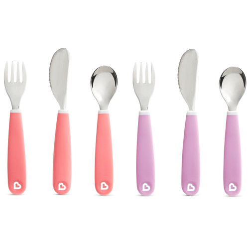 Munchkin Splash Toddler Fork, Knife And Spoon Set, 6 Pack, Pink/purple, 18+ Months