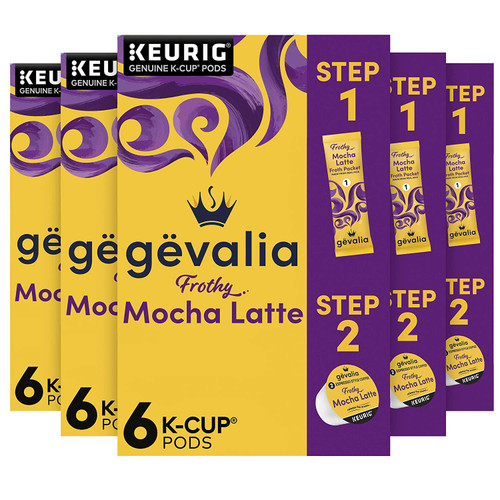 Gevalia Frothy 2-step Mocha Latte Espresso K-cup® Coffee Pods & Froth Packets Kit (36 Ct Pack, 6 Boxes Of 6 Pods With Packets )