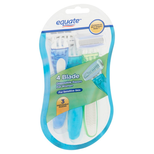 Equate 4 Blade Disposable Razors For Women, 3 Count