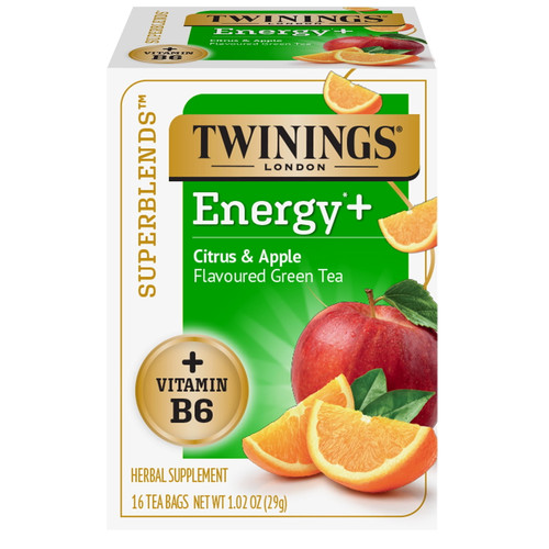 Twinings Superblends Energy+, Citrus & Apple Flavoured Green Tea + Vitamin B6, 16 Tea Bags