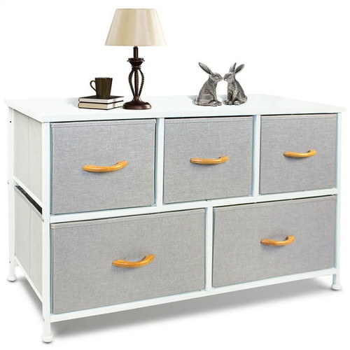 Bigroof Dresser For Bedroom, Wide Storage Organizer 5 Drawer Dresser For Bedroom Hallway, Sturdy Steel Frame Wood Top
