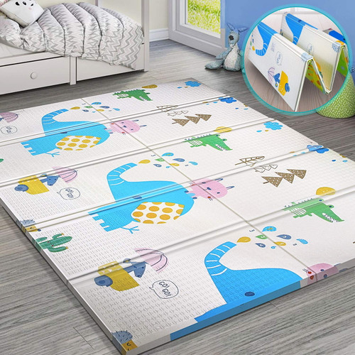 Campomy Xl Bpa Free 0.6 In Reversible Foldable Baby Play Mat, Waterproof Thick Foam Floor Baby Crawling Mat, Portable Baby Playmat For Infants, Toddler, Kids, Indoor Outdoor Use (79 X71x0.6inch)