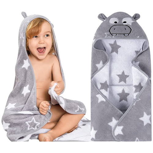 Cotton Bath Towel Baby Toddler Hooded Bath Towel Cartoon Animals Soft Washcloths Beach Towels For 0-24 Months Baby Toddler Infant, 30x30 Inches