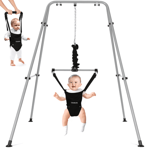 Baby 2 In 1 Exerciser Jumper Bouncer For Active Babies With Super Stand, For 6-24 Months Infant, Baby Jumper With Handheld Kids Walker Helper, Adjustable Belt And Chain(25mm)