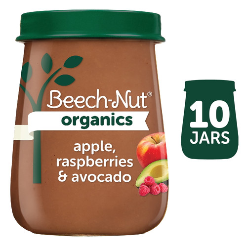 Beech-nut Organics Stage 2 Baby Food, Apple Raspberries & Avocado, 4 Oz Jar, 10 Pack