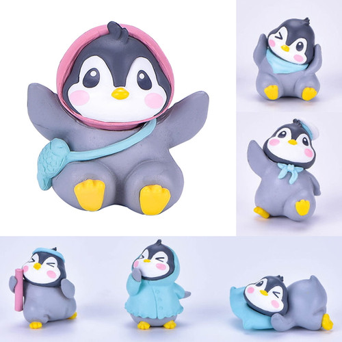 Dream Lifestyle 6 Pcs Cute Penguin Figurines, Mini Penguin Ornament Micro Landscape Collection Playset, Penguin Cake Topper Fairy Garden Home Party Decor Supplies Favors
