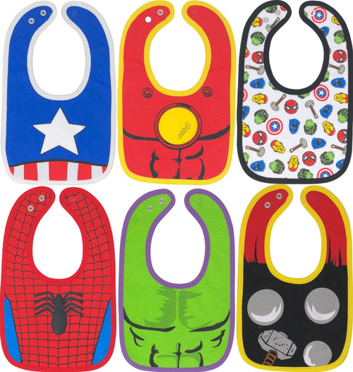 Marvel Avengers Baby Boys' Bibs 6 Pack Spiderman Hulk Thor Iron Man Captain America