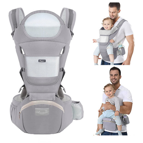 Lamgool Detachable Baby Carrier With Feeding Bottle Holder, Front And Back Baby Hip Seat Carriers For Infants, Newborns To Toddler, Gray