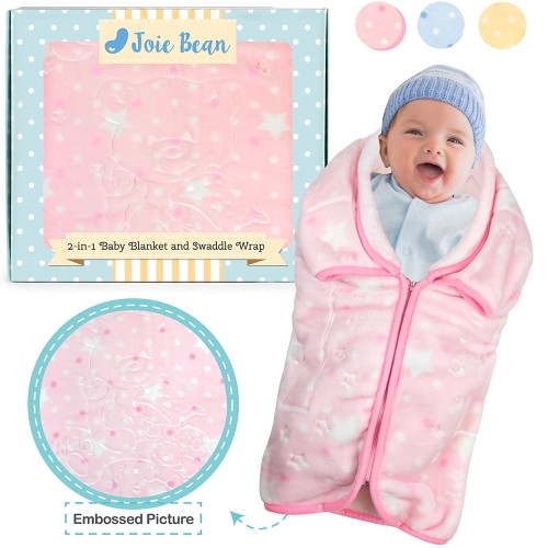 Joie Bean Fleece Baby Blanket | Soft Fuzzy Minky Baby Blanket For Infant Newborn | Warm Crib Sleeping Bag Sleep Sack, Swaddle Wrap Blanket For Baby Girls - Pink