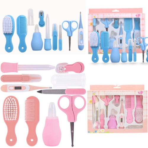 Qmyliery 10 Pieces Newborn Baby Healthcare Kit , Nail Hair Thermometer Grooming Brush Health Care Tool