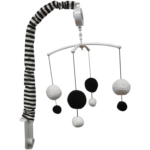 Bacati - Dots/pin Stripes Musical Mobile With Hanging Toys, Black/white
