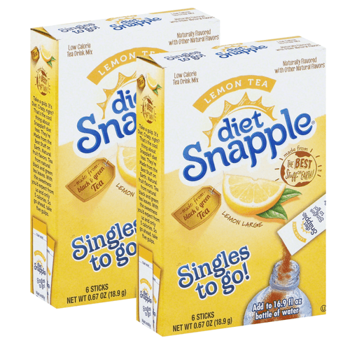 Snapple Diet Singles To Go Powdered Drink Mix, Lemon Tea, Made From Black And Green Tea Natural Fruit Flavored Low-calorie Water Enhancer For Picnic Sports Events 2 Boxes-6ct Each 12 Total Servings