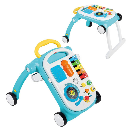 Ladluse  Musical Mix ‘n Roll 4-in-1 Push Walker, Activity Center, Toddler Table And Floor -toy For 6 Months+, Blue
