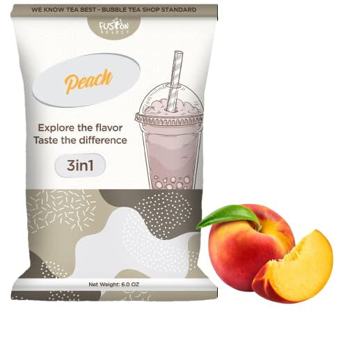 Fusion Select Bubble Tea Mix - Flavored 3-in-1 Drink Powder With Cream & Sugar - Instant Pre-mixed Beverage For Hot Or Cold Blends & Yummy Frappes - 6 Oz. Pack, Made In Taiwan (peach)