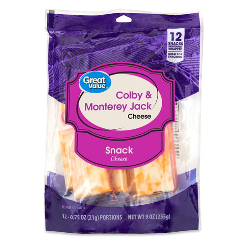 Great Value Colby & Monterey Jack Snack Cheese, 9 Oz, 12 Count