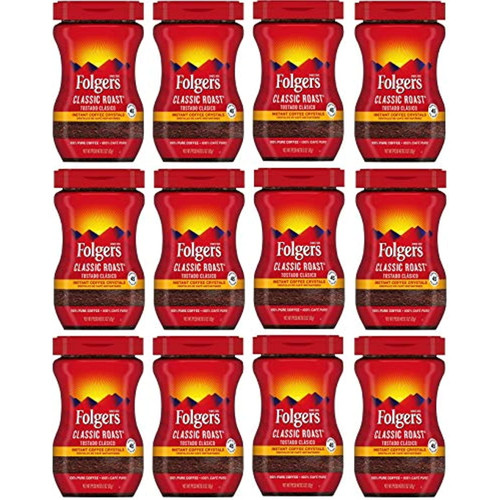 Folgers 20083 Classic Roast Instant Coffee Crystals, 3 Ounces, 100% Pure Coffee, Medium Roast, Easy-open Flip Top Lid, Portable Plastic Jar, Pack Of 12