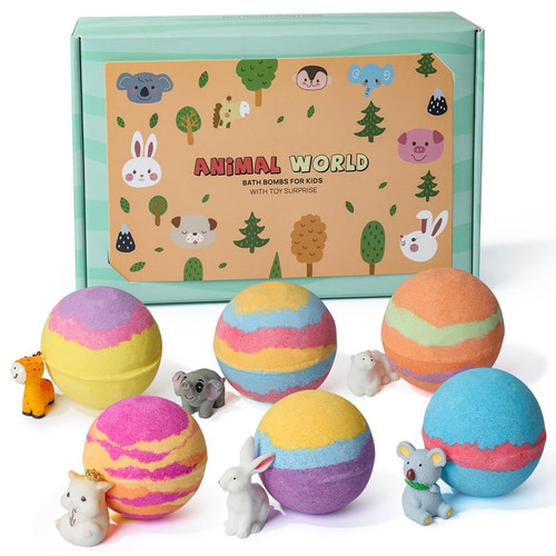 6pcs Animal World Bath Bomb For Kids With Toy Surprise, Great Gift For Kid