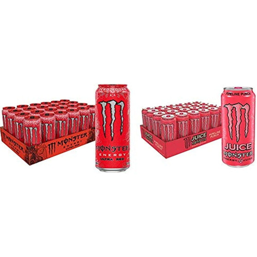 Monster Energy Ultra Red, Sugar Free Energy Drink, 16 Ounce (pack Of 24) & Juice, Pipeline Punch, 16 Ounce (pack Of 24)