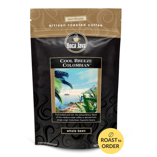 Boca Java Cool Breeze Colombian Single Origin Whole Bean Coffee, Medium Roast, 8 Oz. Bag, 100% Arabica, Roast To Order