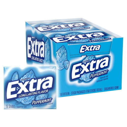Extra Peppermint Sugar Free Chewing Gum 15 Pieces (10 Pack)