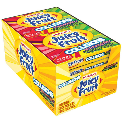 Juicy Fruit Gum Collisions Gum, Strawberry Watermelon, 15 Count (pack Of 10)