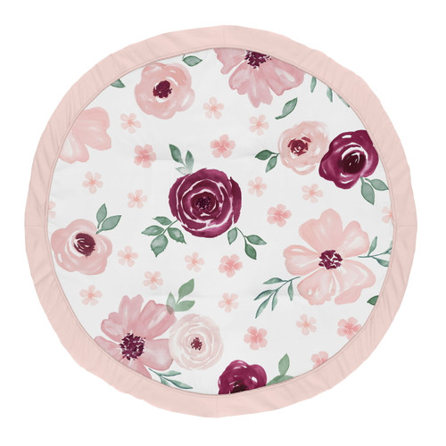 Watercolor Floral Burgundy Wine And Pink Baby Play Mat By Sweet Jojo Designs