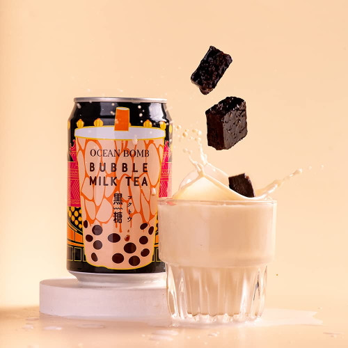 [pack Of 12] Ocean Bomb Boba Tea Tapioca Pearls, Canned Bubble Popping Milk Tea, Ready To Drink In A Can (brown Sugar, 12 Pack)