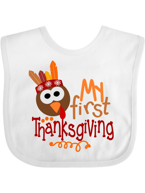 Inktastic My 1st Thanksgiving Cute Turkey With Feathers Gift Baby Boy Or Baby Girl Bib