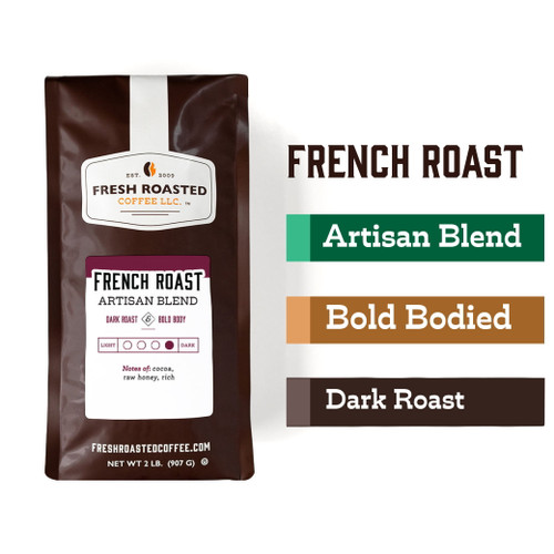 Fresh Roasted Coffee, French Roast Artisan Blend, Dark Roast Whole Bean, 32 Oz