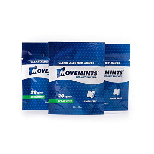 Movemints Clear Aligner Mints - Specially Designed For Invisalign Braces - Edible Alternative To Chewies - Spearmint Flavor - 3 Pack