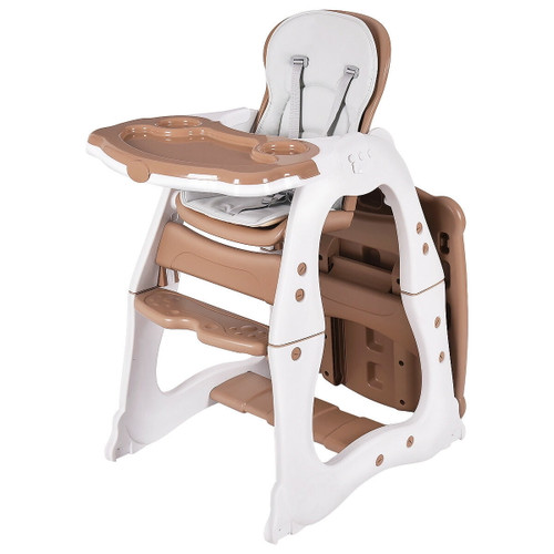 Costway 3 In 1 Baby High Chair Convertible Play Table Seat Booster Toddler Feeding Tray, Brown