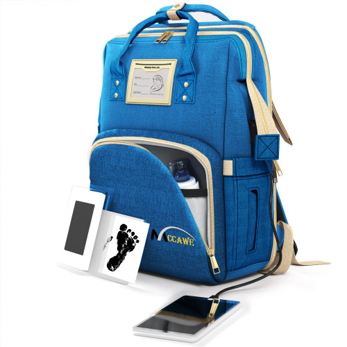 Mccawe Diaper Bag Backpack -nappy Travel Baby Bag For Boys/girls With Bassinet- Light Blue