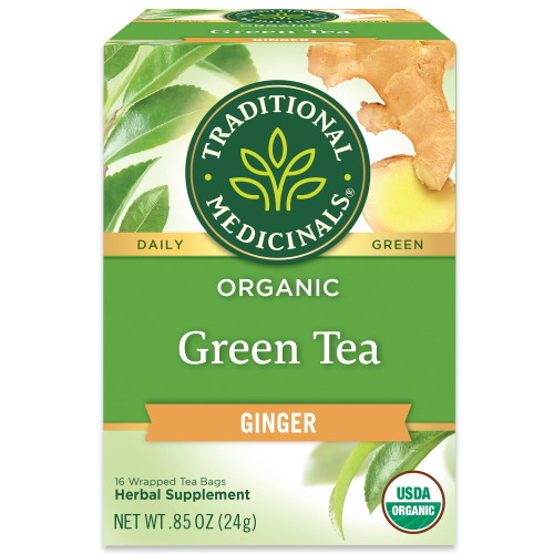 Traditional Medicinals Tea, Organic Green Tea Ginger, Tea Bags, 16 Count