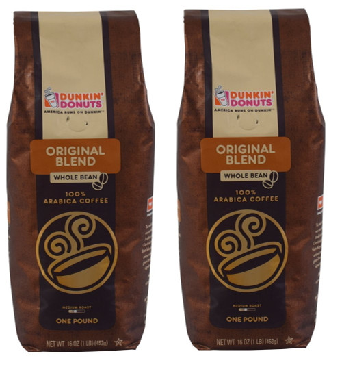 Dunkin Whole Bean Arabica Coffee 16oz Bag Original Blend (pack Of 2)