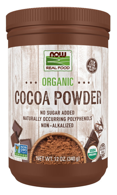 Now Foods, Cocoa Powder, Cocoa Lovers™ Certified Organic, Pure, Non-alkalized, With Polyphenols, 12-ounce