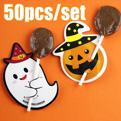 Cheers.us 50pcs Pumpkin Ghost Lollipop Cards Cute Halloween Lollipop Card Holder Diy Candy Sweets Holders Lollipop Cards Decoration For Children Toddler Kids