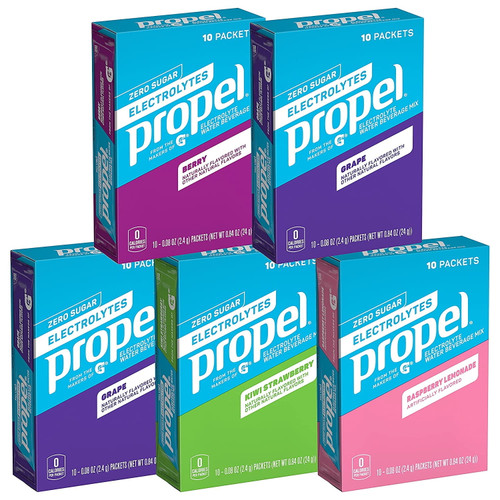 Propel Powder Packets 4 Flavor Variety Pack With Electrolytes, Vitamins And No Sugar (50 Count) (packaging May Vary)