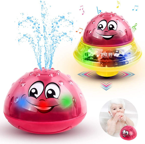 Amerteer Bath Toy, 2 In 1 Squirt Spray Water Toy Led Light Up Float Toys Automatic Induction Sprinkler Space Ufo Car Toys For Baby Toddler Infant Kids Bathtub Shower Pool