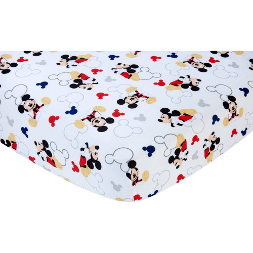 Disney Classic White, Red And Gold Animation Mickey Mouse Polyester Fitted Sheets, Crib Bed