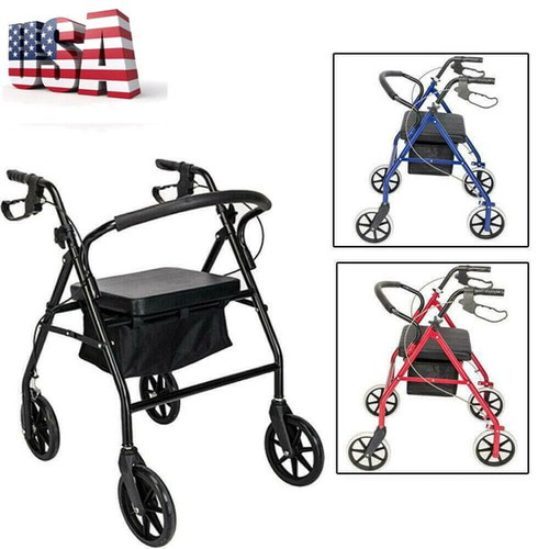 Walkers For Seniors In Stock,rollator Walker With Seat, Rolling Walker With Backrest And Adjustable Handle, 8 Inch Wheels,support Up To 286.6lbs,black & Red