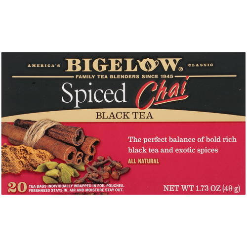 Bigelow Black Tea, Spiced Chai, Tea Bags, 20 Count
